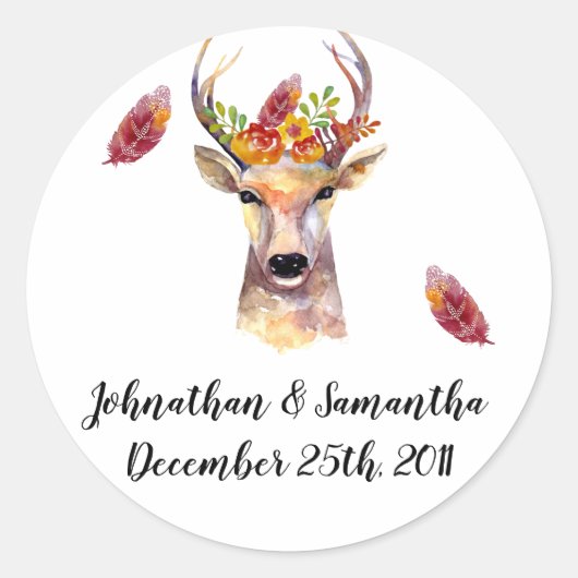 20 - 1.5"お気に入りステッカー鹿バック頭ブロウ ラウンドシール (正面)