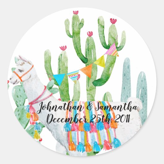 20 - 1.5"お気に入りステッカーBoho Llama Bohemian Cact ラウンドシール (正面)