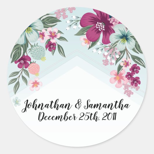 20 - 1.5"お気に入りBlue O上の熱帯花シール ラウンドシール (正面)