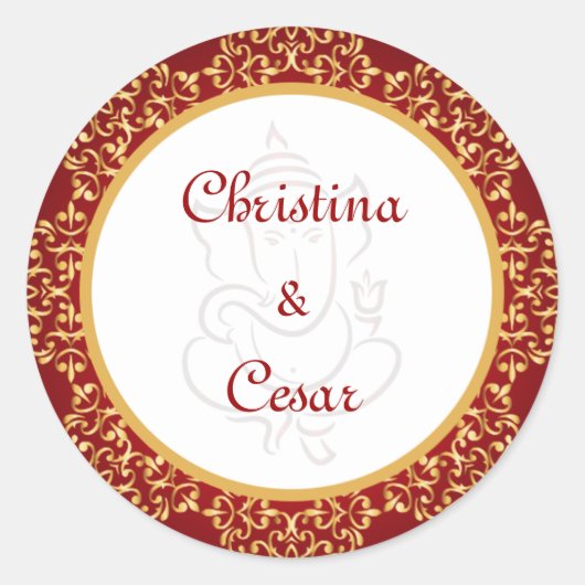 20 - 1.5"スティッカーに好意ゲネシャ卿/ヒンズー赤Sp ラウンドシール (正面)