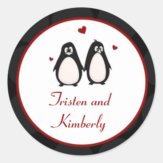 20 - 1.5"好意のステッカーのペンギン愛カップルの仲間 ラウンドシール (正面)