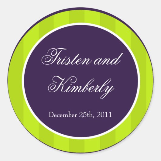 20 - 1.5"好意のステッカーのライムグリーン及び紫色 ラウンドシール (正面)