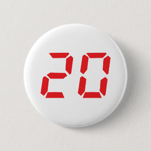 20 20の赤の目覚し時計のデジタル数 缶バッジ