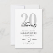 20 - 20thバースデーパーティーブラック&ホワイトシック 招待状 (正面)