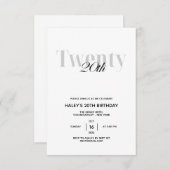 20 - 20thバースデーパーティーブラック&ホワイトシック 招待状 (正面/裏面)