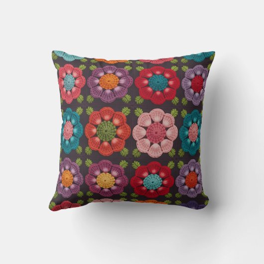  20 Daisy Floral Pillow Cover - Black Decorative  クッション (裏面)
