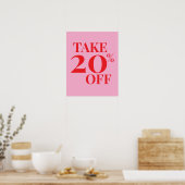 20% Off Sale Sign, Pink and Red Sale ポスター (キッチン)