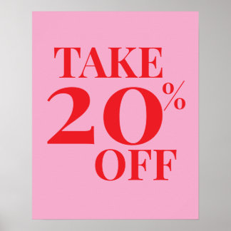 20% Off Sale Sign, Pink and Red Sale ポスター