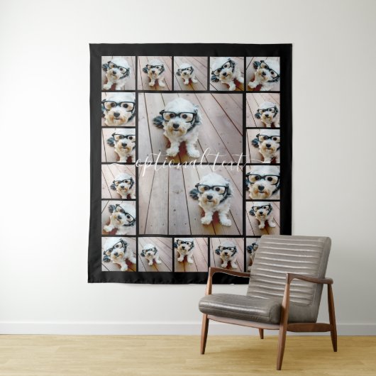 20 Photo Collageオプション文字- – 黒い背景 タペストリー (インサイチュ)