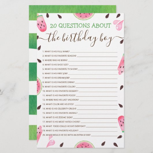 20 Questions About The Body Editable Game (正面/裏面)