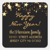 20 Return Address Label, Black & Gold Stars スクエアシール (正面)