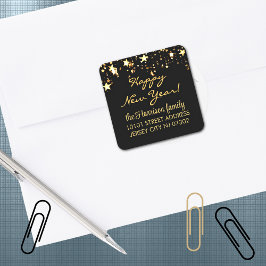20 Return Address Label, Black & Gold Stars スクエアシール