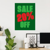 20% Sale Sign, Green and Red Christmas Sale  ポスター (ホームオフィス)