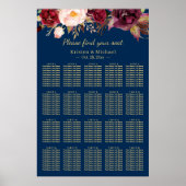 20 Tables Burgundy Floral Wedding Seating Chart ポスター (正面)