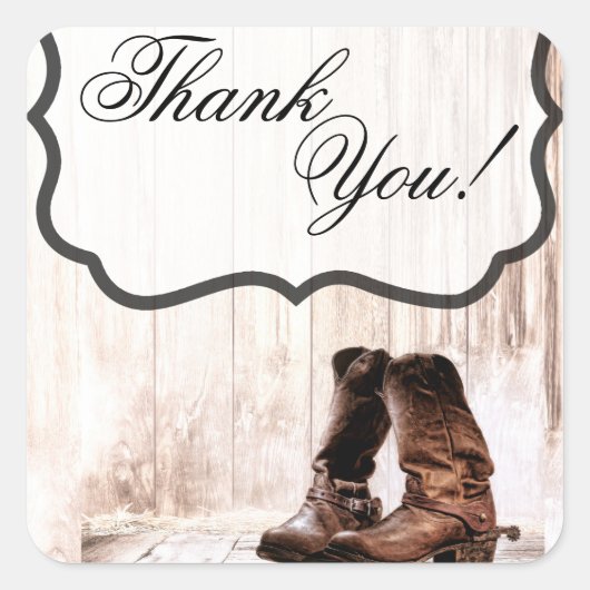 20 Thank You Stickers Boots Country 素朴 Western スクエアシール (正面)