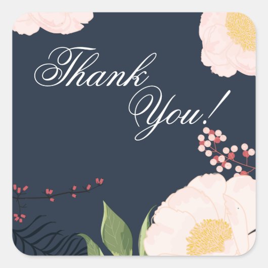 20 Thanks StickersベビーPink Cosmos on Navy スクエアシール (正面)