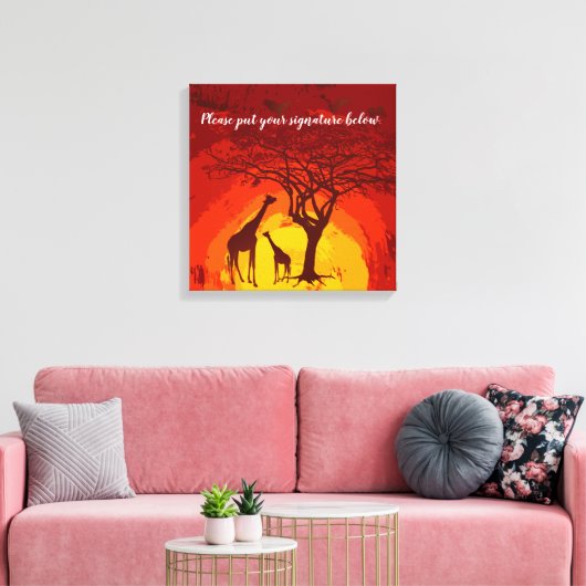 20"x20"シグネチャーキャンバスアフリカンサファリキリン蘇 キャンバスプリント (インサイチュ (リビング))