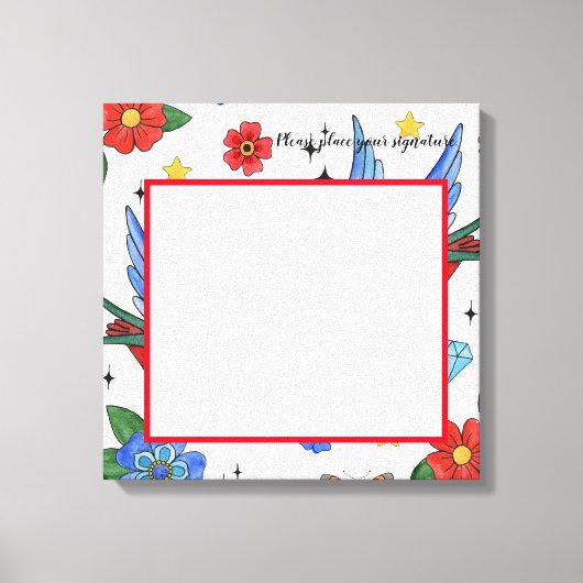 20"x20"シグネチャーキャンバスバ伝統的ードタトゥーS キャンバスプリント (正面)