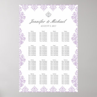 20" x 30" Damask Wedding Seating Chart (16 Tables) ポスター
