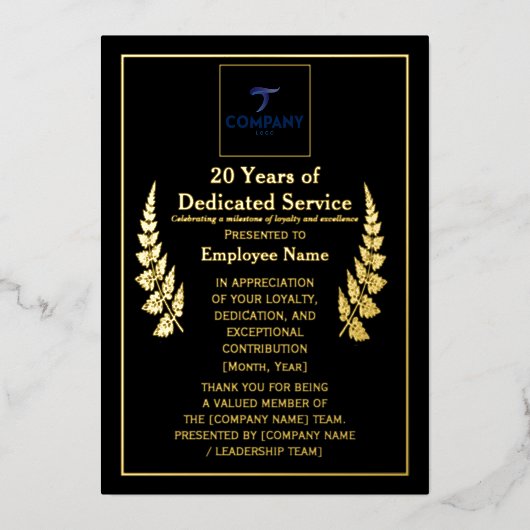 20 Years of Dedicated Service Award Custom Foil  箔シーズンカード (正面)