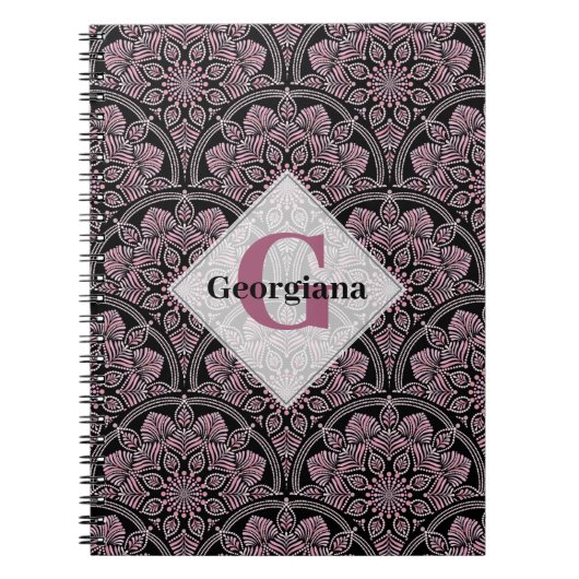 20sパーソナライズされたダスキーバラフローラフロントマンダラ ノートブック (正面)