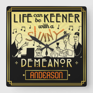 20sレトロのアールデコの明るい振舞いの名前をカスタムする スクエア壁時計