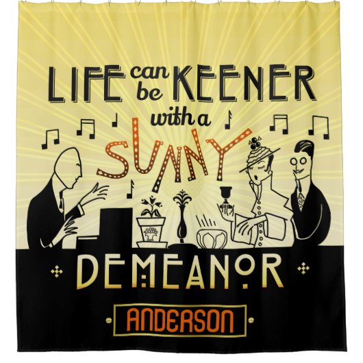 20sレトロアールデコサニーの態度名前をカスタムする シャワーカーテン (正面)