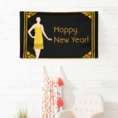 20s明けましておめでとうをとどろいている金ゴールドの女性 横断幕 (インサイチュ)