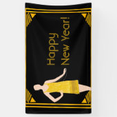 20s明けましておめでとうをとどろいている金ゴールドの女性 横断幕 (縦)