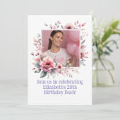 20thバースデーパーティーカスタムフォトフローラフレーム 招待状 (スタンド正面)