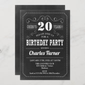 20thバースデーパーティー – カルボード白黒 招待状 (正面/裏面)