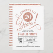 20thバースデーパーティー – バラ金ゴールドホワイト 招待状 (正面/裏面)