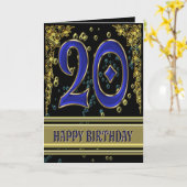 20th誕生日カードと金ゴールドとバブル カード (黄色い花)