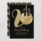 20th誕生日パーティーケーキブラックポップ・アートのマーク 招待状 (正面/裏面)