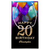 20th誕生日パーティーブラック&金ゴールドバルーン スモールペーパーバッグ (裏面)
