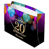 20th誕生日パーティーブラック&金ゴールドバルーン ラージペーパーバッグ (裏面アングル)