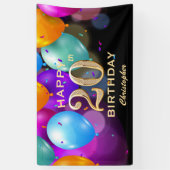20th誕生日パーティーブラック&金ゴールドバルーン 横断幕 (縦)