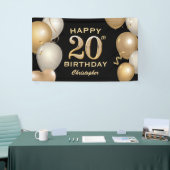 20th誕生日パーティーブラック&金ゴールドバルーン 横断幕 (トレードショー)