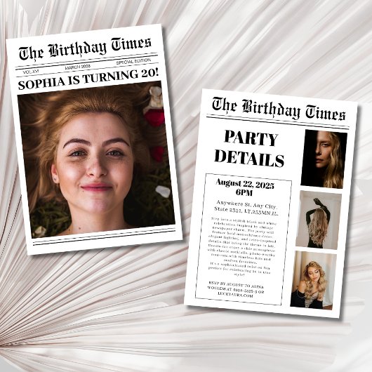 20th誕生日パーティー新聞カバー写真 招待状