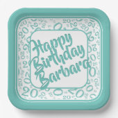 20th誕生日パーティー番号パターンティール(緑がかった色)白 ペーパープレート (正面)