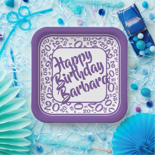 20th誕生日パーティー番号パターンパープルホワイト ペーパープレート (パーティー)