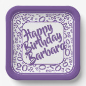 20th誕生日パーティー番号パターンパープルホワイト ペーパープレート (正面)