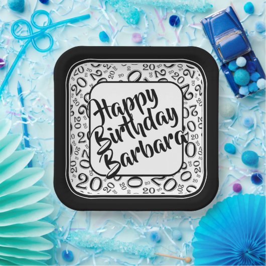 20th誕生日パーティー番号パターン白黒 ペーパープレート (パーティー)