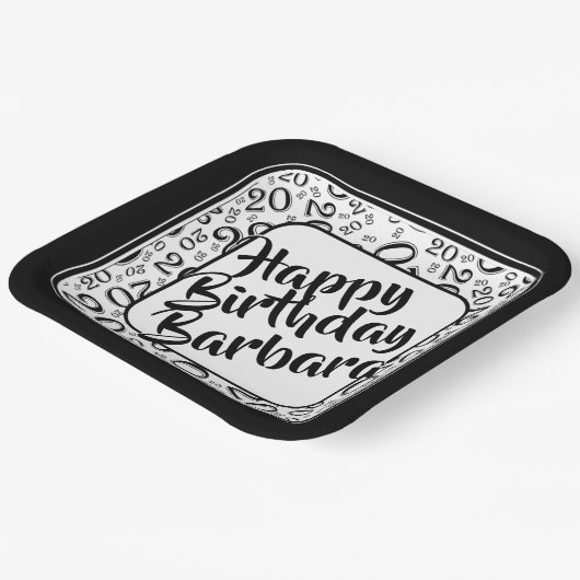 20th誕生日パーティー番号パターン白黒 ペーパープレート (傾斜あり)