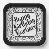 20th誕生日パーティー番号パターン白黒 ペーパープレート (正面)