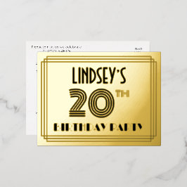 20th誕生日パーティー～アールデコスタイル"20" +名前 箔招待状ポストカード