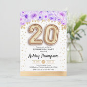 20th誕生日パーティー – 金ゴールドバルーン紫 招待状 (スタンド正面)