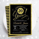 20th Anniversary Party - Gold Black Invitation 招待状<br><div class="desc">20th wedding anniversary party invitation in faux glitter gold and black. Printed invite card featuring elegant typography script font and stripes on the back. Cheers to 20 years! Can be customized to any year of anniversary. Perfect for a stylish 20th anniversary celebration.</div>