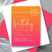 20th Birthday Bold Hot Pink Orange Simple Minimal 招待状