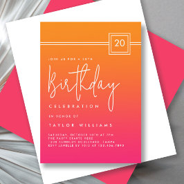 20th Birthday Bold Hot Pink Orange Simple Minimal 招待状